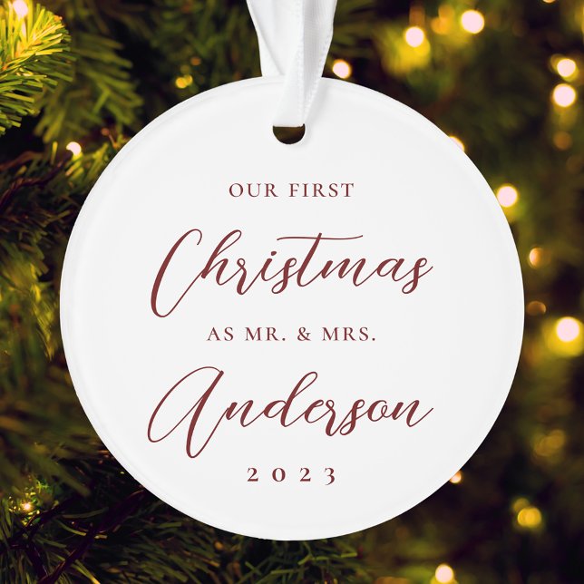 Classic Modern First Christmas as Mr. Mrs. Photo Ornament (Creator Uploaded)