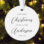 Classic Modern First Christmas as Mr. Mrs. Photo Ornament<br><div class="desc">Custom-designed Christmas ornament featuring modern hand calligraphy "Our 1st Christmas" with custom photo and year.</div>