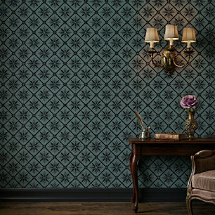 Classic Modern Floral Teal Pattern Wallpaper
