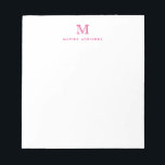 Classic Modern Girly Magenta Pink Monogram Initial Notepad<br><div class="desc">The design features a personalised monogram initial and name in a simple and modern typographic font.</div>