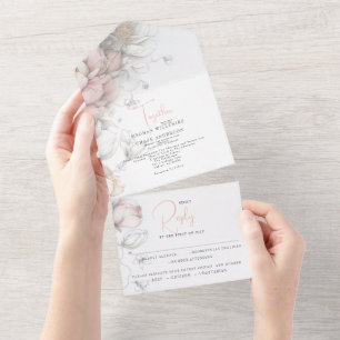 Classic Modern Ivory and Blush Floral  All In One Invitation