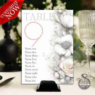 Classic Modern Ivory and Blush Floral  Table Number