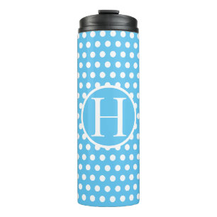 Classic Modern Light Blue Polka Dot initial letter Thermal Tumbler