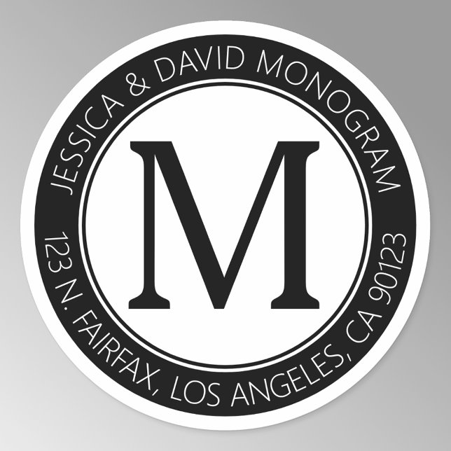 Classic Modern Look | Black & White Return Address Round Sticker (Creator Uploaded)