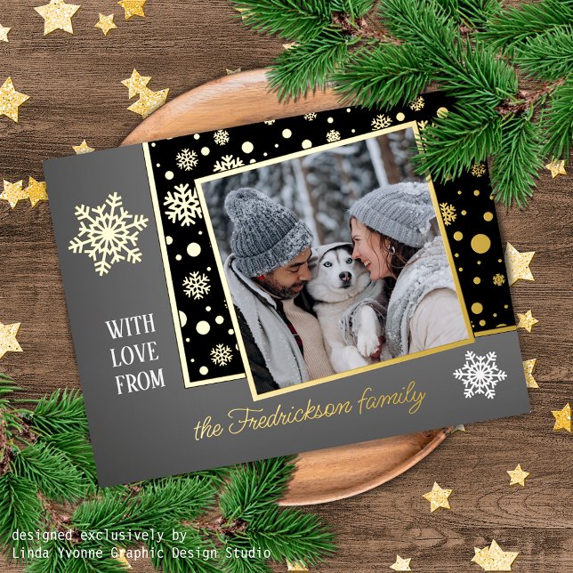 Classic Modern Love Seasons Greetings Gold Foil Holiday Postcard (Creator Uploaded)