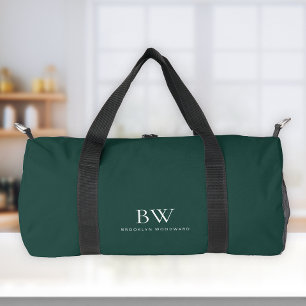 Classic Modern Minimal Dark Green White Monogram Duffle Bag