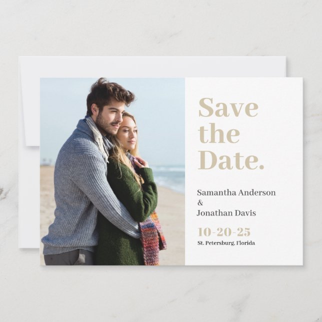 Classic Modern Minimal Typography Taupe Save The Date (Front)