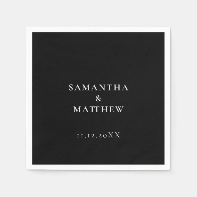 Classic Modern Minimalist Black Wedding Napkin (Front)