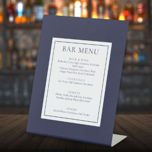 Classic Modern Navy Blue Bar Menu Pedestal Sign
