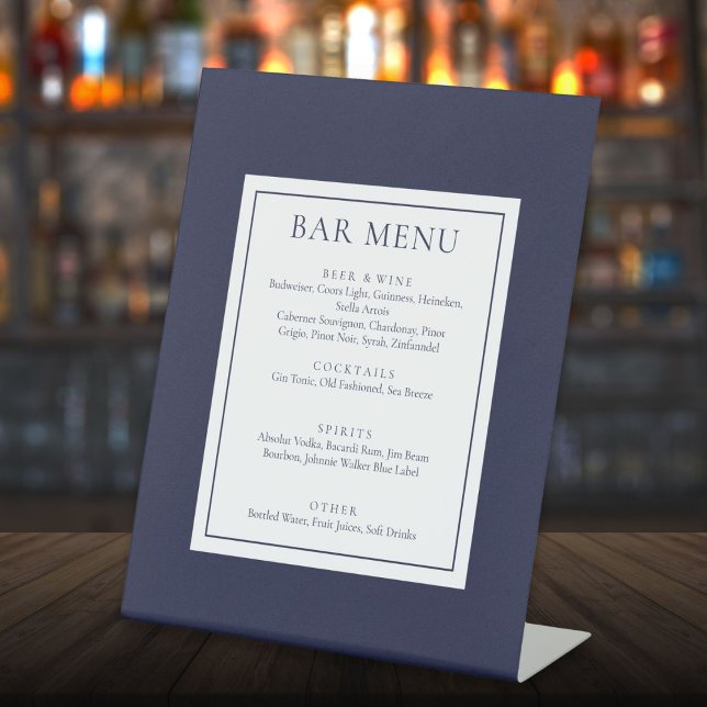 Classic Modern Navy Blue Bar Menu Pedestal Sign (Classic Modern Navy Blue Bar Menu Pedestal Sign)