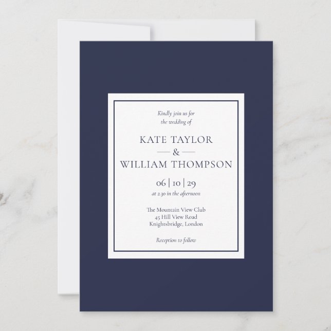 Classic Modern Navy Blue Photo Wedding Invitation (Front)