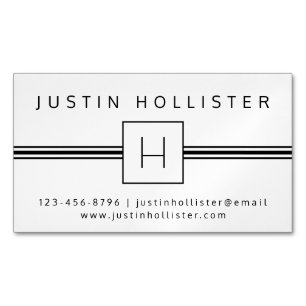 Classic Modern Professional Monogram White & Black Magnetic Business Card