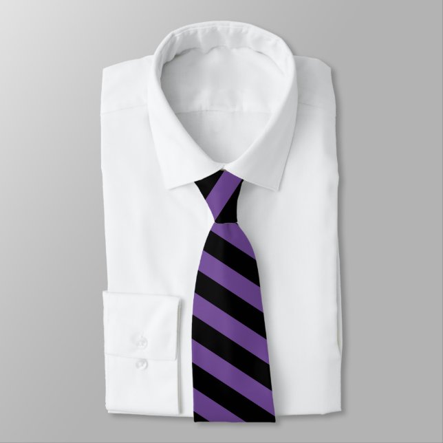 Classic Modern Purple and Black Striped Tie (Tied)