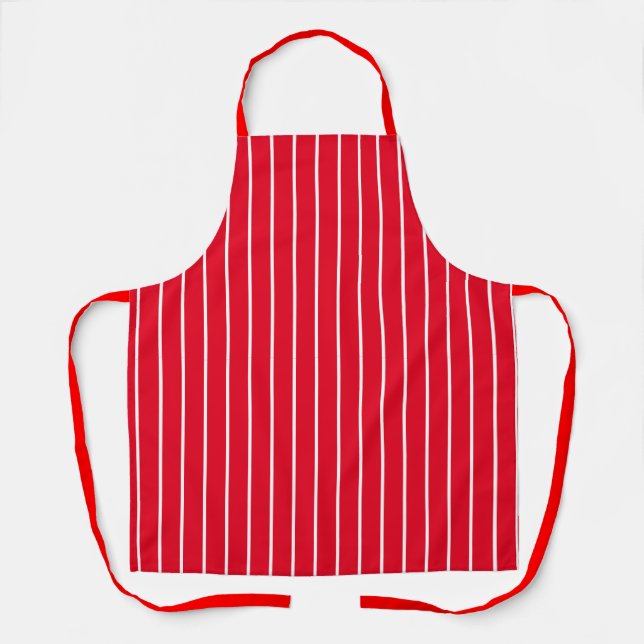Classic Modern Red and Thin White Stripes Apron (Front)