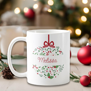 Classic Modern Red Green Floral Berries Christmas  Coffee Mug