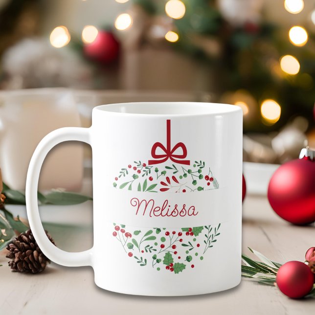 Classic Modern Red Green Floral Berries Christmas  Coffee Mug (Creator Uploaded)