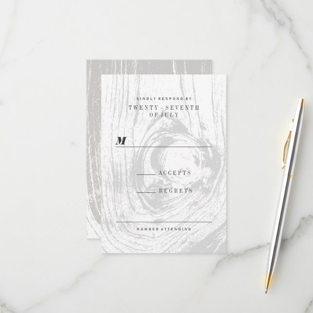 Classic Modern Rustic Wood Grain Winter Wedding RSVP Card (Front/Back In Situ)
