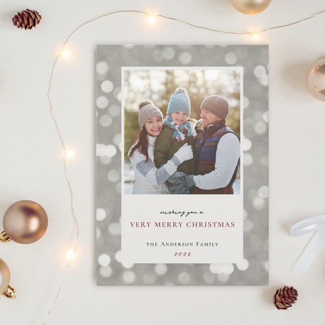 Classic Modern Silver Lights Christmas Photo Card (Creator Uploaded)