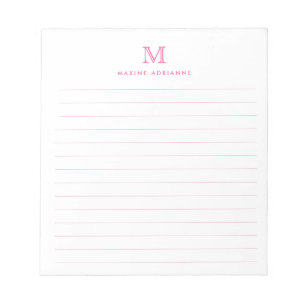 Classic Modern Simple Blush Pink Monogram Lined Notepad