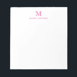 Classic Modern Simple Hot Pink Monogram Initial Notepad<br><div class="desc">The design features a personalised monogram initial and name in a simple and modern typographic font.</div>