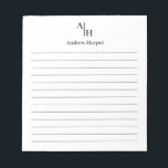 Classic Modern Simple Monogram Initial Lined Notepad<br><div class="desc">Classic Modern Simple Monogram Initial Lined Notepad</div>