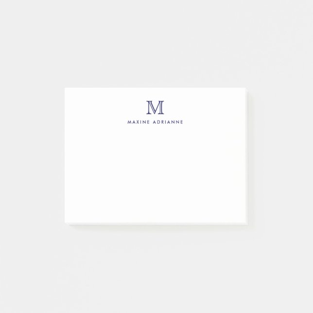Classic Modern Simple Navy Blue Monogram Initial Post-it Notes (Front)