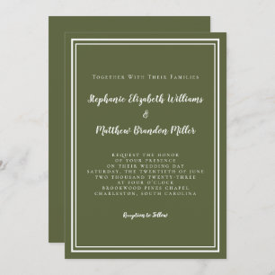 Classic Modern Simple Olive Green Elegant Wedding Invitation