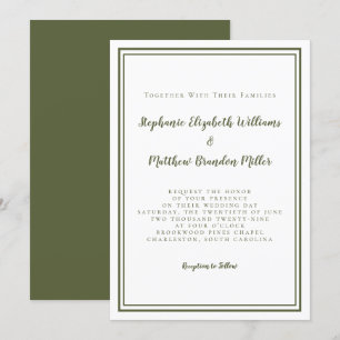 Classic Modern Simple Olive Green & White Wedding Invitation