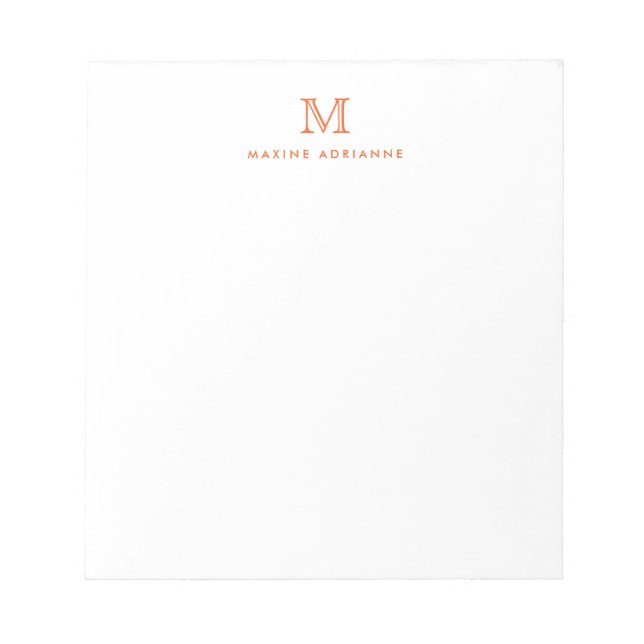 Classic Modern Simple Orange Monogram Initial Notepad (Front)