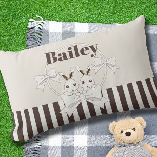 Classic Modern Stripe Cute Bunny Kids Outdoor Lumbar Cushion