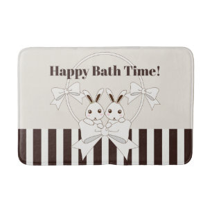 Classic Modern Stripe Cute Cartoon Twin Bunny Kids Bath Mat