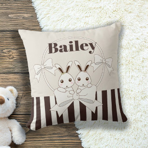 Classic Modern Stripe Cute Cartoon Twin Bunny Kids Cushion