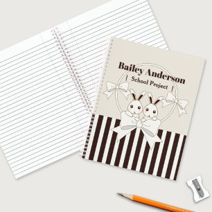 Classic Modern Stripe Cute Cartoon Twin Bunny Kids Notebook