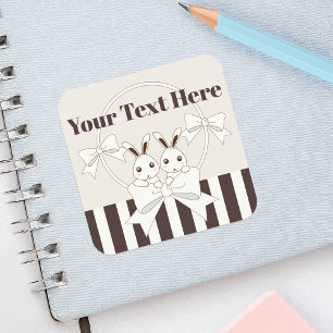 Classic Modern Stripe Cute Cartoon Twin Bunny Square Sticker