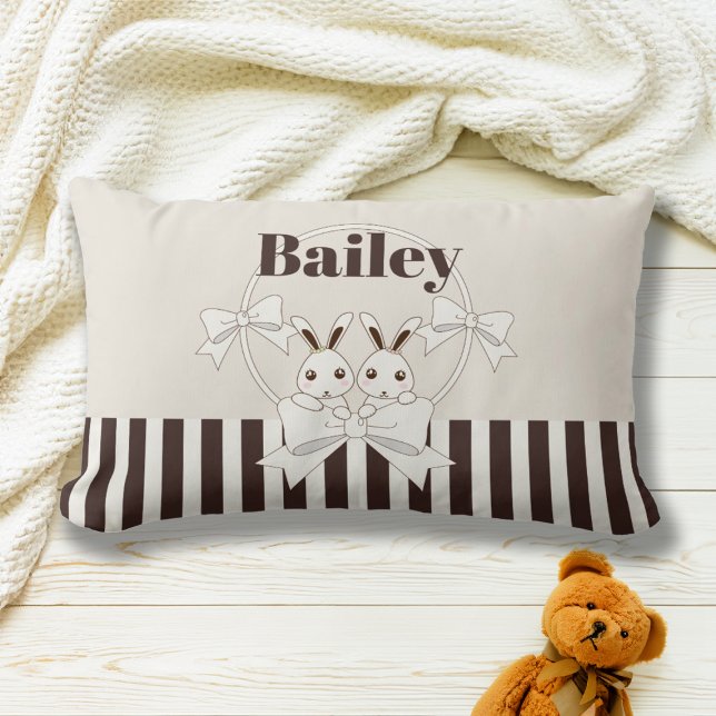 Classic Modern Stripe Cute Twin Bunny Girl Lumbar Cushion (Creator Uploaded)