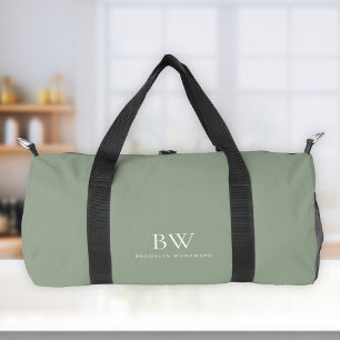 Classic Modern Stylish Sage Green White Monogram  Duffle Bag