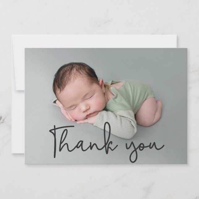 Classic Modern Thank You Baby boy Photo Birth Announcement (Front)