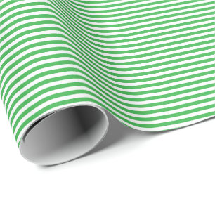 Classic Modern Thin Green and White Striped Wrapping Paper
