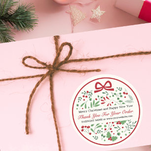 Classic Modern Vintage Red Green Floral Classic Round Sticker