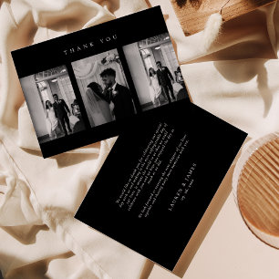 Classic Modern Wedding Photo Collage Black Thank You Card