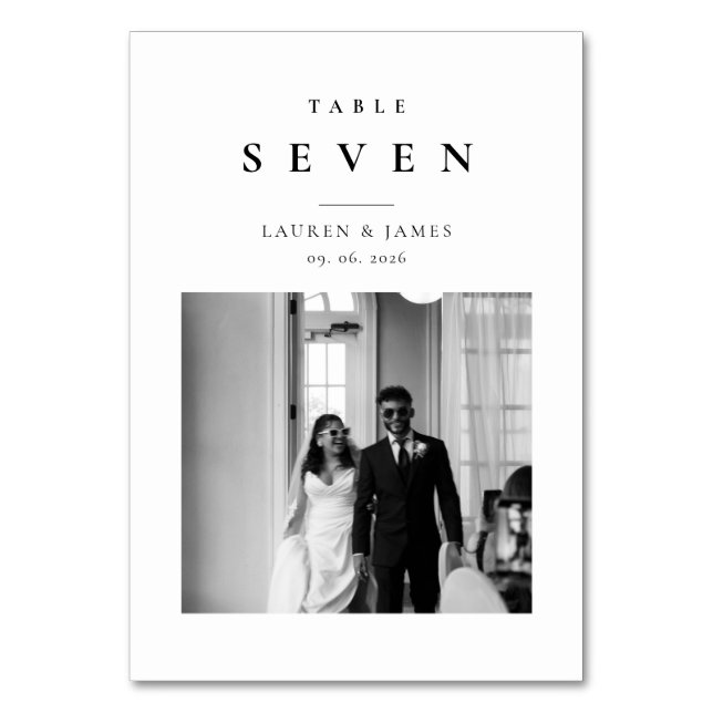 Classic Modern Wedding Photo Table Number Card (Front)