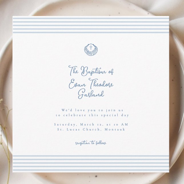 Classic modern white blue baptism Invitation (Creator Uploaded)
