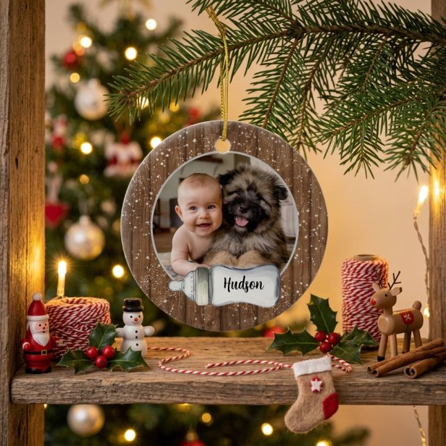 Classic Modern Wood Baby's First Christmas Ceramic Tree Decoration (Creator Uploaded)