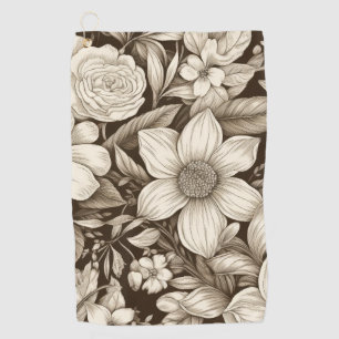 Classic Monochrome Floral with Vintage Mood Golf Towel