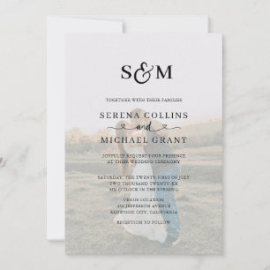 Classic Monogram 5 Photo Heart Script Wedding Invitation