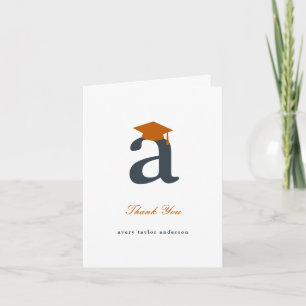 Classic Monogram A Graduation Cap Photo Modern Thank You Card