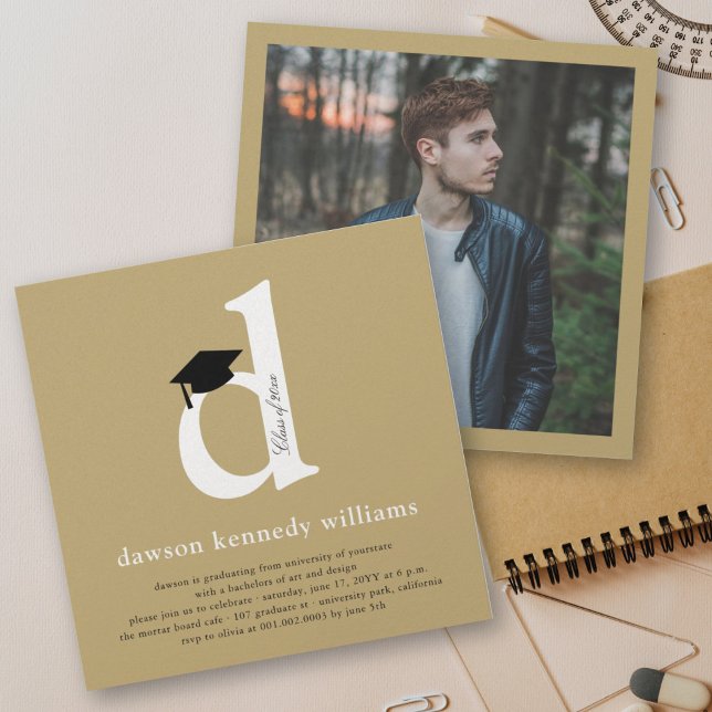 Classic Monogram Alphabet D Photo Graduation Party Invitation (Creator Uploaded)