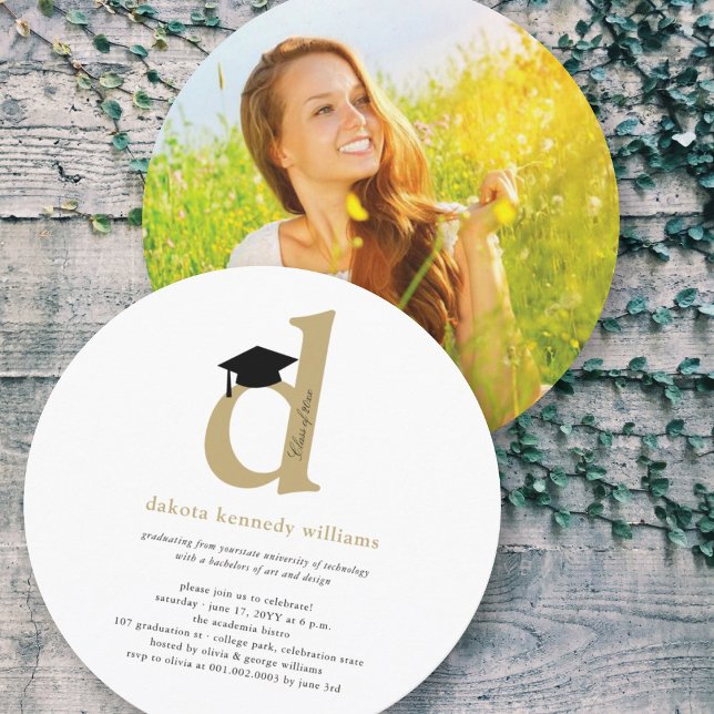 Classic Monogram Alphabet D Photo Graduation Party Invitation (Creator Uploaded)