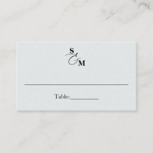 Classic Monogram Ampersand Blue Wedding Place Card