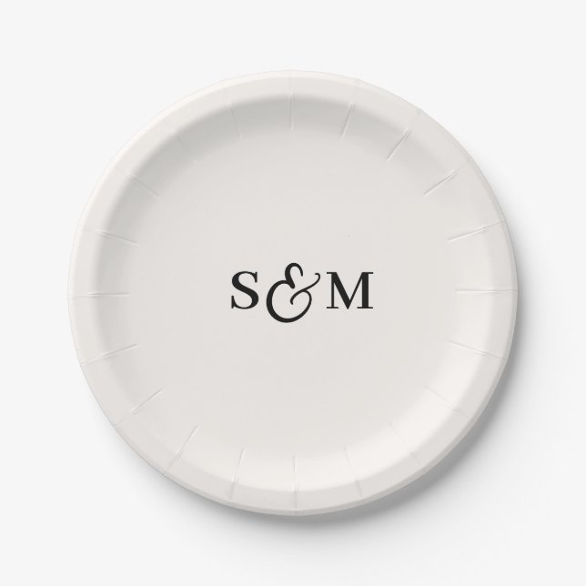 Classic Monogram Ampersand Ivory Wedding Paper Plate (Front)